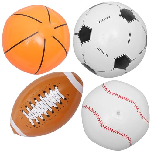 ZUNOXAZ Set 4 Palloni Gonfiabili da Spiaggia Sportivi in Pvc Leggero – Pallone da Calcio, Basket, Baseball e Pallone Ovale – Giocattoli Gonfiabili per Piscina e Feste a Tema Sportivo