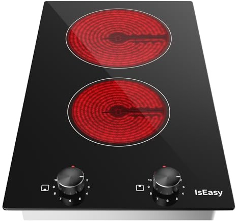 Table de cuisson vitrocéramique IsEasy 2 feux encastrable 3200W, 11 niveaux de puissance avec arrêt automatique, commande par bouton