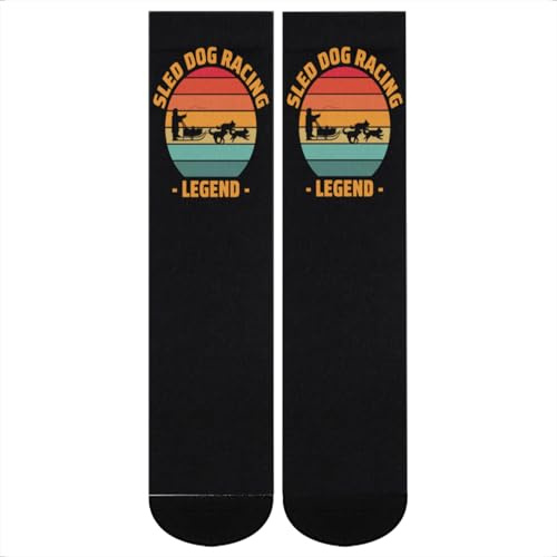 Sled Dog Racing Socks - Legend Mushing Retro Sunset Crew Socks for Dog Sledders, Winter Racers, and Arctic Explorers