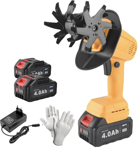 Motobineuse Mini sans Fil, Cultivateur Manuel 16,8v/21v avec 2 Batteries, 235rpm, Largeur De Labour 12,8cm, Profondeur 10,3cm, Motoculteur électrique De Jardin, Motobineuse pour Jardinage Yellow
