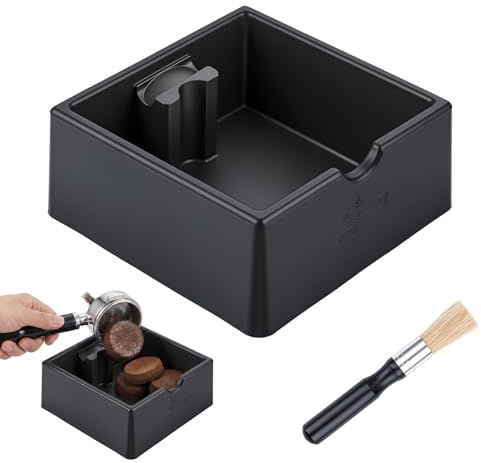 SelfTek Coffee Knock Box - Silicone Coffee Grounds Knock Box, Non-Slip Quiet Multifunctional Espresso Grounds Container with Tamper Base and Clean Brush, Coffee Machine Accessories