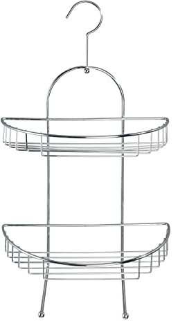 WENKO Exklusiv Duschcaddy Kuopio mit 2 Körben - halbrundes Duschregal, 2 Ablagen, 2 Haken, Stahl, 28 x 46 x 15 cm, Chrom