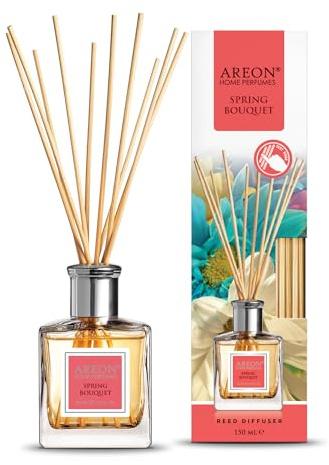 Areon Reed Diffuser/Spring Bouquet /150 ml / 1 Verpackung/Parfüm für zu Hause oder für Büro, langdauernde Aroma, Schilfsticksatz für Diffuser