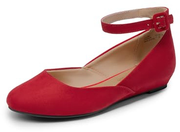 DREAM PAIRS Women's Ankle Strap Ballet Flats | Sparkly rhinestone ballet flats — soft suede, round-toe cuteness, all-day comfort for wedding, work