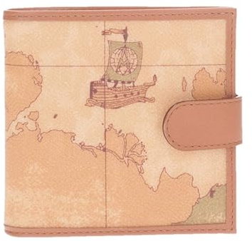 Alviero Martini Prima Classe Portefeuille en cuir avec fermeture à clip, intérieur en cuir avec porte-monnaie et porte-cartes. - Marron - Taille unique