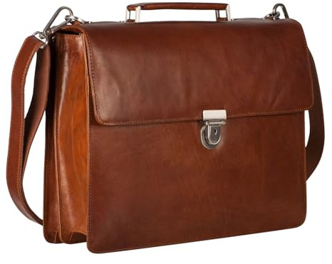 Leonhard Heyden Leder Aktentasche Umhängetasche mit Laptopfach Cambridge Briefcase 2 Compartments Cognac braun