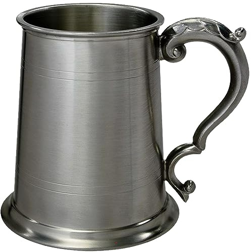I LUV LTD Étain Chope 1 Pinte Lignes doubles Détail de Finition Antique en Haut et en Bas du Corps Poignée de Défilement