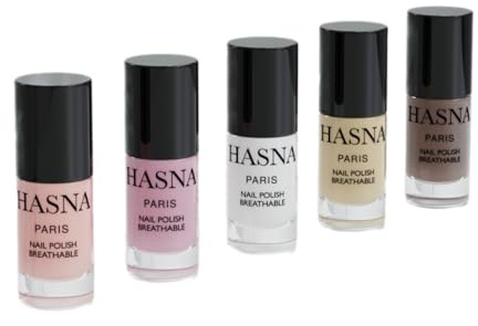 Hasna Paris - Halal Nagellack – Kollektion – Öko-Verantwortung – Glanz und langer Halt – einfach aufzutragen – 5 x 6 ml (NATÜRLICH)