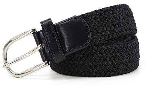 AnJuHoPa elastischer Stoffgürtel dehnbarer Gürtel für damen geflochtener Stretchgürtel herren Gürtel 3.3cm Breite für Jeans Hosen mit Nickel freie schnalle schwarz Gürtel 110cm