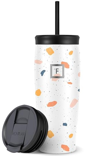 IRON °FLASK Nomad Tumbler - 28 Oz, 2 Lids (Straw/Flip), Vacuum Insulated Stainless Steel Bottle, Modern Double Walled, TN_28Terrazzo