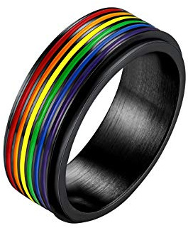 Bandmax Edelstahl Ringe Herren Damen Fidget Spinner LGBT Fingerringe | Männer Regenbogen Drehbarer Bandring, Anxiety Stimmungsring, Gay Pride Schmuck LGBT Accessoire, Ringgröße 54mm bis 67mm