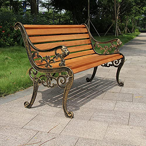 Geling Parkbank Gartenbank Gusseisen Massiv Holz Gestell Gartenmöbel Sitzbank, extra stabil,A,125CM