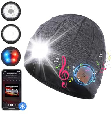 INHDBOX 2023 Neu Bluetooth Beanie Mütze mit licht, Weihnachtsgeschenke für Männer 5 LED Bluetooth Mütze Wiederaufladbare USB Musikalische Laufmütze mit Fleece,Winter Mütze Geschenk Freund Damen Herren
