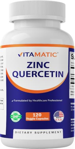 Vitamatic Zinc Quercetin - 120 Vegetarian Capsules - Zinc as Zinc Citrate 30mg & Quercetin Dihydrate 500 mg per Serving - Immune Support