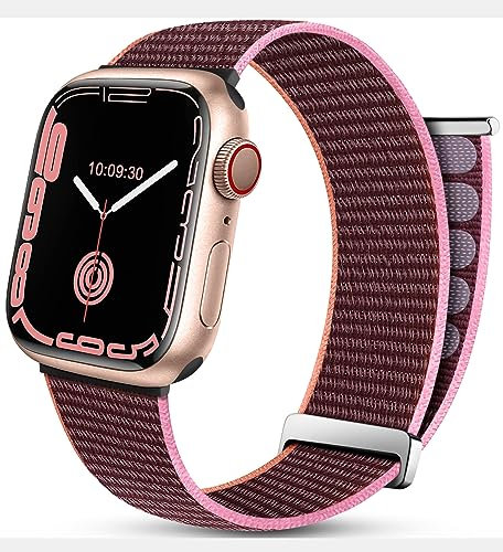Mastten Sport Loop Kompatibel mit Apple Watch Armband 40mm 41mm 42mm 38mm Damen Herren, Weiches Nylon-Armband mit Klettverschluss für iWatch 11 10 9 8 7 6 5 4 3 2 1, iWatch Band SE 3 2 1, Rot