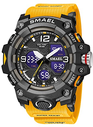 Military Watches for Men Tactical Waterproof Outdoor Sports Watch Analog Digital Multifunction Dual Display Mens Wristwatch, C-Orange