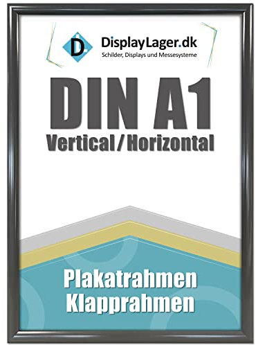 DisplayLager - A1 Anthrazitgrau Klapprahmen mit 25mm Aluminium Profil, Entspiegelter Schutzscheibe, Befestigungsmaterial