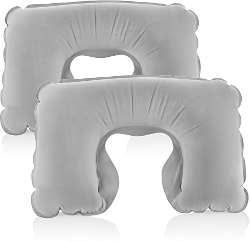 com-four® 2X Aufblasbares Nackenstützkissen, Praktisches Nackenhörnchen | Ideales Reise Kissen für Flugzeug - Zug und Bus