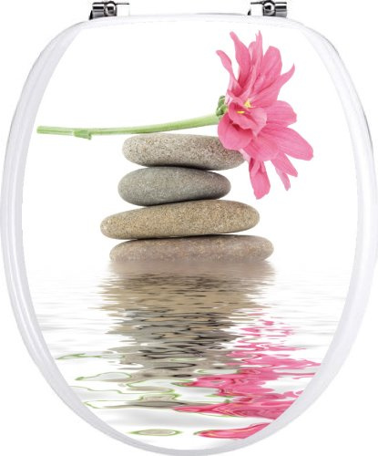 Stickers WC Fleur galet Zen - Stickers autocollant abattant WC 35x42 cm - 032