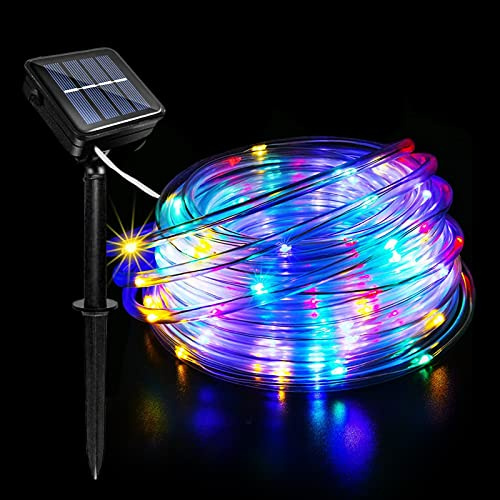 Acxilexy Solar Lichterkette, 12 M 100 LEDs Wasserdicht Flexible Solar Lichtschlauch, LED Schlauch Lichterkette PVC Rope mit 8 Beleuchtungsmodi für Aussen, Innen, Party und Weihnachten Deko