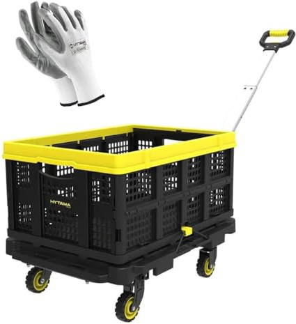 Carrello Portatutto Piattaforma Multifunzione FOLD FLAT con manico telescopico in alluminio Capacità 136 kg in Polipropilene Portatile Pieghevole con Ruote girevoli a 360 + 1 Cesta + Guanti Omaggio