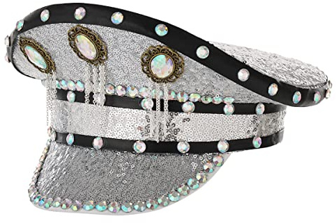BPURB Steampunk Stil Damen Strass Zylinder mit Brille Festival Karneval Militär Kapitän Hut für Herren Cosplay Party Halloween Kostüm