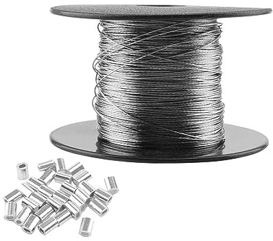 YIXNSW Picture Hanging Wire Bildaufhängungsdraht 100m x 0,5mm Edelstahldraht Edelstahl Drahtspule mit 30 Stück Aluminium zum Aufhängen von Bilderrahmen, Fotos, Wäscheleinen, Spiegeln