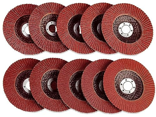 Lamellenscheiben-Set, Lamellenschleifscheiben, 10 Stück, Lamellenscheiben, 115 mm/125 mm, Aluminiumoxid, Lamellenschleifscheiben, Schleifscheiben, Lamellenschleifer (Color : 120grit, Size : 115mm/4.