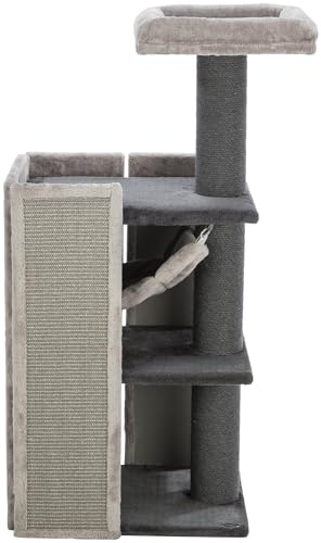 TRIXIE Kratzbaum Arianna 112 cm in grau – mehrstöckiger Katzenbaum mit gemütlichen Liegeplätzen und Spielmöglichkeiten, sowie großzügige Sisal Kratzfläche & Hängematte – 44464