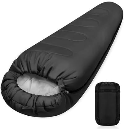 Ultralight 4 Season Single Person Sleeping Bag Ideal for Camping Warm Lightweight Waterproof Suitable for Indoor & Outdoor Use for Teenagers Adults on Hiking Backpacking Camping Adventures Mummy Black
