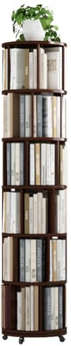 Bücherregal Drehbar Holz mit Rädern, Drehbares Bücherregal Klein 4/5/6 Stufe Drehregal, Dekoregal Hohes Standregal für Wohnzimmer Ecke, für Erwachsene (Color : B, Size : 6 Tier)