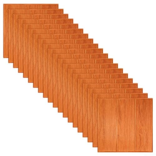 URPIZY 20 Stück 3D-Wandpaneele, Wandpaneele, abziehbar, wasserdicht, selbstklebende PE-Schaumplatte, 3D-Wandverkleidung, Retro-Paneele für Küche, Bad, Wohnzimmer (Orange)