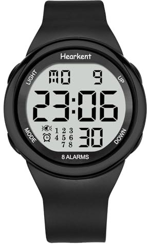 Hearkent Seniorenuhr, 8 Wecker, 8 Vibrationen, Stoppuhr, Timer, EL-Hintergrundbeleuchtung, 50 m wasserdicht, 12/24-Stunden-Format, genaue Zeitanzeige, IT-2105-8A, Schwarz