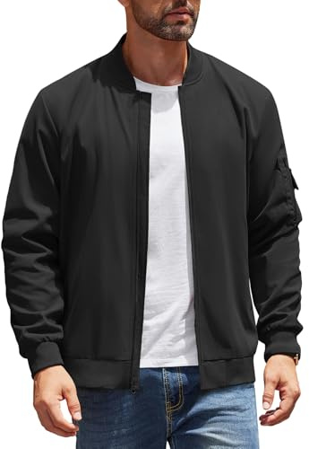 COOFANDY Mens Bomber Jackets Lightweight Casual Windbreaker Jacket Spring Fall Jackets Zip Up Coats, Black, Medium