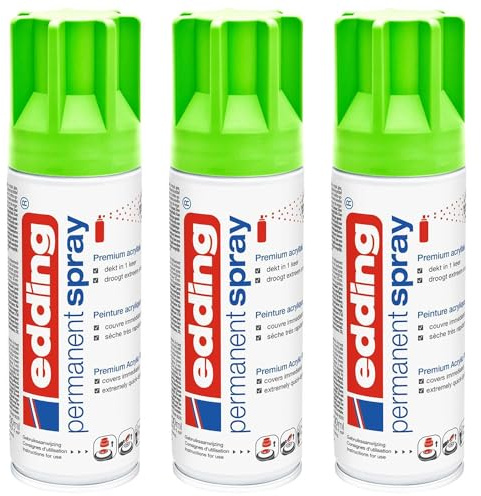 EDDING Lot de 3 Sprays 200ml Peinture Permanent 5200 Vert Fluorescent Mat