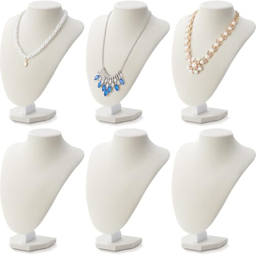Huquary 6 Pcs Necklace Display Stand Bust Jewelry Holder, Beige, Velvet