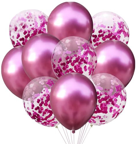 Koboko Luftballons Rosa, 10 Stück Konfetti Rosa Luftballons Geburtstag, Pinke Ballons Party Deko, Rosarot Helium Ballon Konfetti für Mädchen Frauen Geburtstag, Hochzeit, Babyparty, Taufe Deko