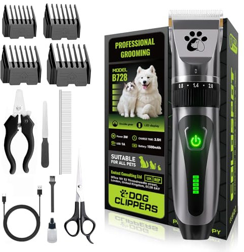 Dog Clippers Cordless, Professional Pet Clippers, 2-Speed Low Noise Dog Grooming Kit, Pet Trimmer for Small Large Thick Hair Dogs Cats