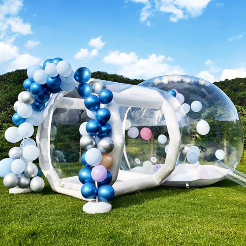Casa de burbujas inflable, cúpula hinchable con ventilador y bomba, diámetro impermeable de PVC de calidad comercial para exteriores, camping, fiestas (blanco, 400 cm)