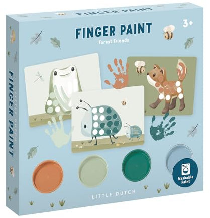Little Dutch Fingerfarben-Malset mit 10 Motiv-Vorlagen und 4 Farben für Kleinkind Waldtiere blau - Forest Friends