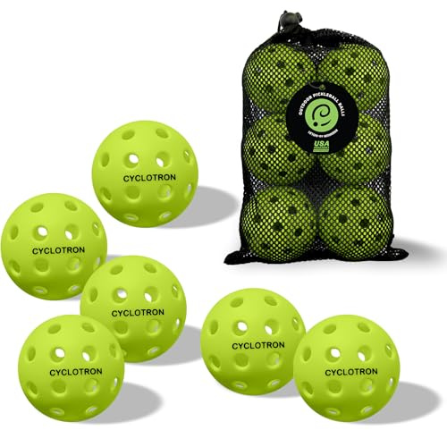 cyclotron 6-Pack Premium Pickleball Balls - USAP Approved, 40 Holes Outdoor/Indoor Pickle Balls with Bag, Perfectly Balanced, High Bounce True Flight, Pickle Ball for Tournament Play(Green)
