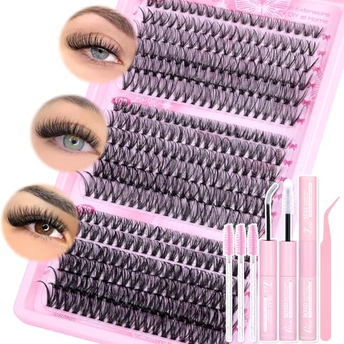 wiwoseo Individual Eyelashes Kit 30+40+50D Lash Clusters Kit 360pcs Wispy Lashes Clusters Eyelash Extensions Individual Lashes with Clear Bond and Seal Lash Glue for Beginners DIY at Home (8-18MM)