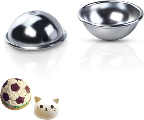 2Pcs Dome Half Ball Cake Pan, 3D Soccer Football Cake Pan Hemisphere Cake Mold Anodized Aluminum, 4 Cake Decorating Mold Nonstick Tool for Birthday Wedding Anniversary DIY Cake Dessert Pudding Baking