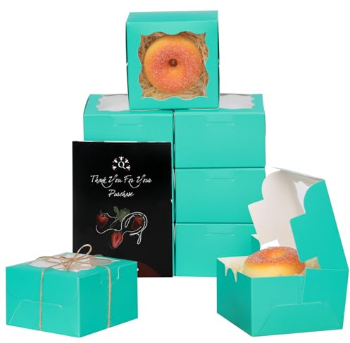 Gcardist Minz Blau Bäckerei Boxen mit Fenster 15 Stück 10x10x6.3cm Mini Cookie Macaron Kleine Donut Gebäck Boxen (4x4x2.5 inch)