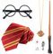 MUNSKT Wizard Fancy Dress Set,7 PCS World Book Day Costumes,Wizard Tie Glasses Wand Tattoos Time Turner Necklace,Soft Halloween Party Costume Accessory