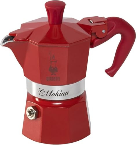 Bialetti Mokina Roja, Moka Express Media Taza, Colección Wonderland | Cafetera ½ Café Mango Rojo
