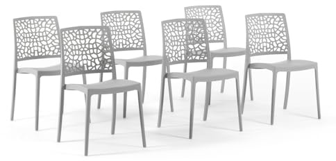 SIEDITI FUORI E DENTRO Sedie impilabili in polipropilene con fibra di vetro per esterno/giardino o interno, idrorepellenti e resistenti, design moderno e naturale - Alina (6, Grigio Chiaro)