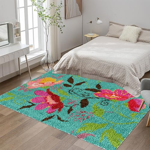 Tehocwiz Knüpfteppich Zum Selber Knüpfen, Großer Teppich Knüpfen Set Erwachsene 69 x102 cm Knüpfset Latch Hook Kit Handarbeiten, Anfänger Teppich Making Kit zum Selber Knüpfen Teppiche