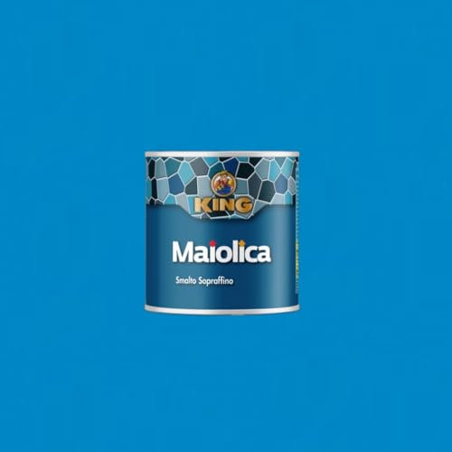 King Smalto Sopraffino a Solvente MAIOLICA,per ambienti marini e montani,per esterni ed interni,per ferro, legno, leghe leggere, lamiere zincate e muri,750ml (528 AZZURRO, 375ml)