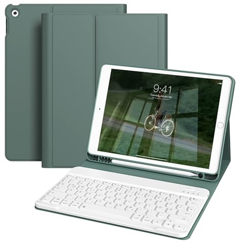 ZOPSGYU Funda con teclado para iPad de 9 generación de 10,2 pulgadas y 8ª generación y 7ª generación, material de TPU con soporte para bolígrafo, diseño QWERTZ, teclado Bluetooth magnético extraíble